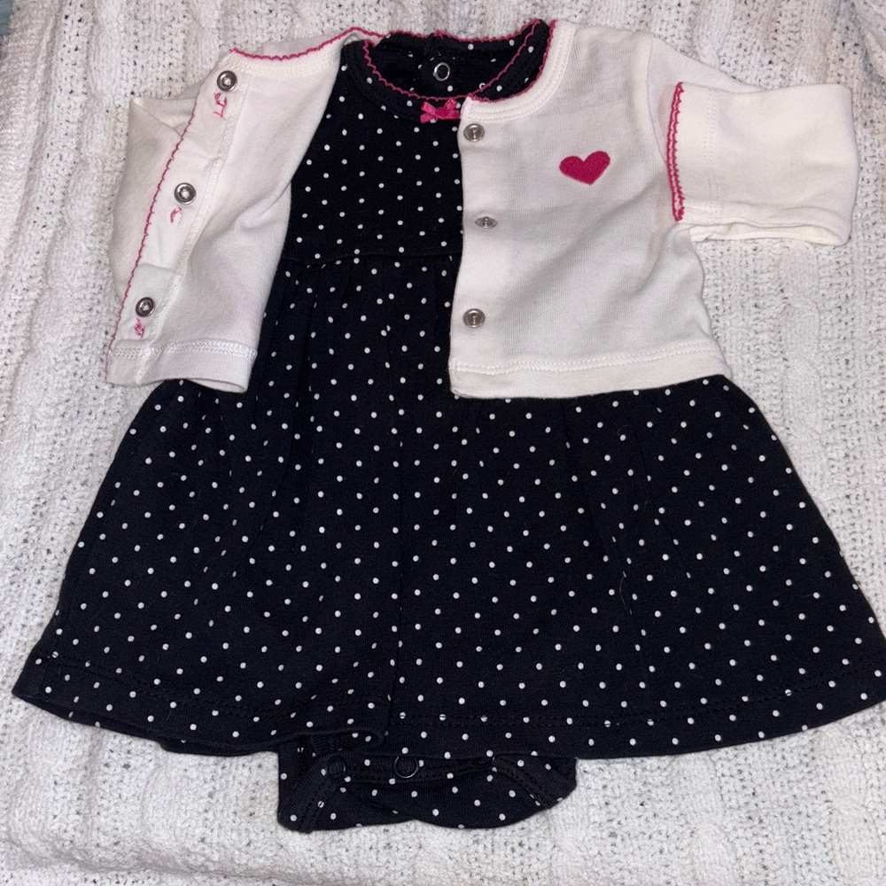 Carter's Baby 2-Piece Polkadot Bodysuit Dress & Cardigan - Picture 2 of 7